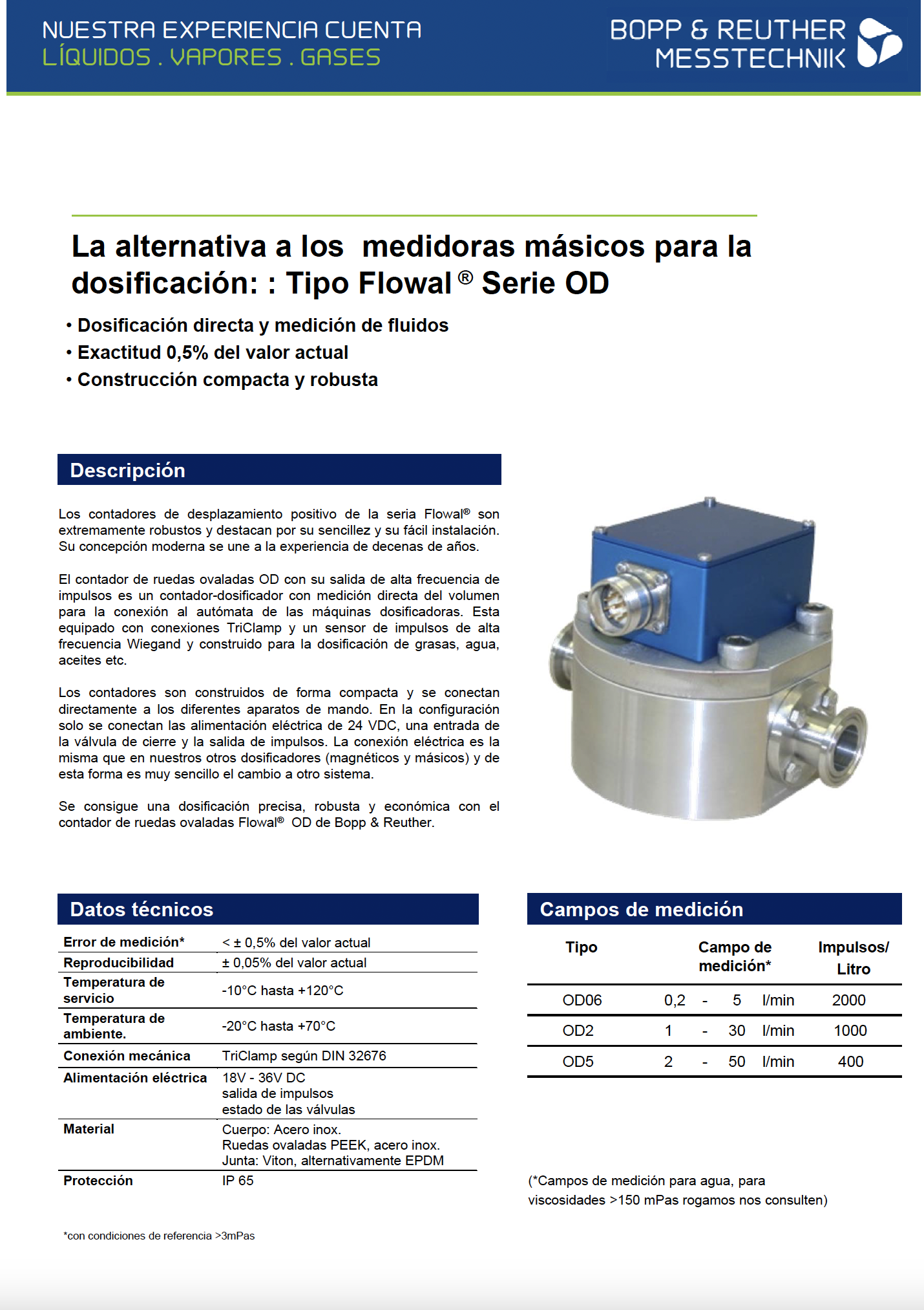 La alternativa a los medidoras másicos para la dosificación: Tipo Flowal ® Serie OD de Bopp&Reuther